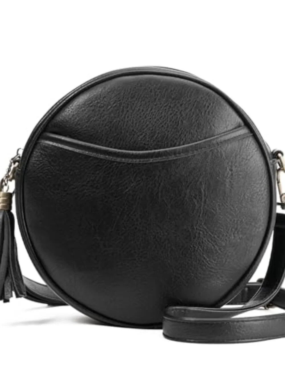 Vegan Leather Crossbody Circle Purse with Adjustable Strap